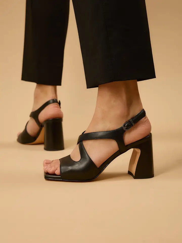 Black high-heeled sandals
