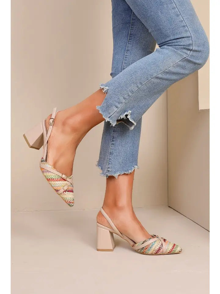 Fabric High-Heeled Pumps with Decorative Straps