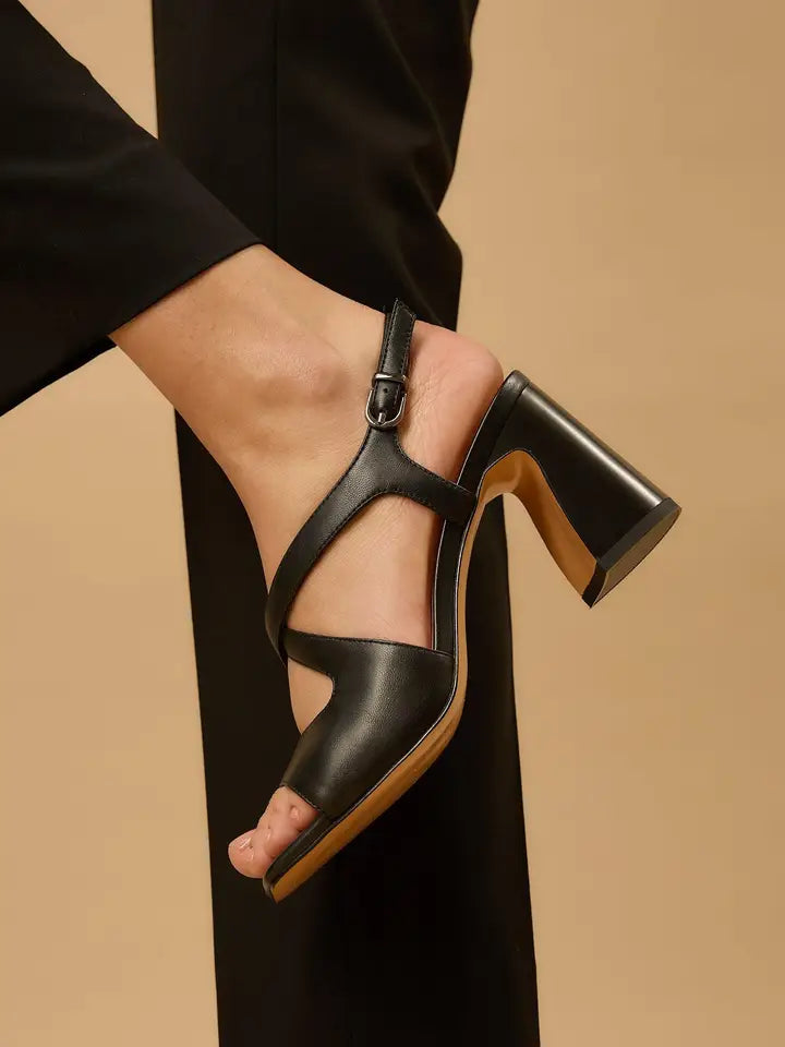 Black high-heeled sandals