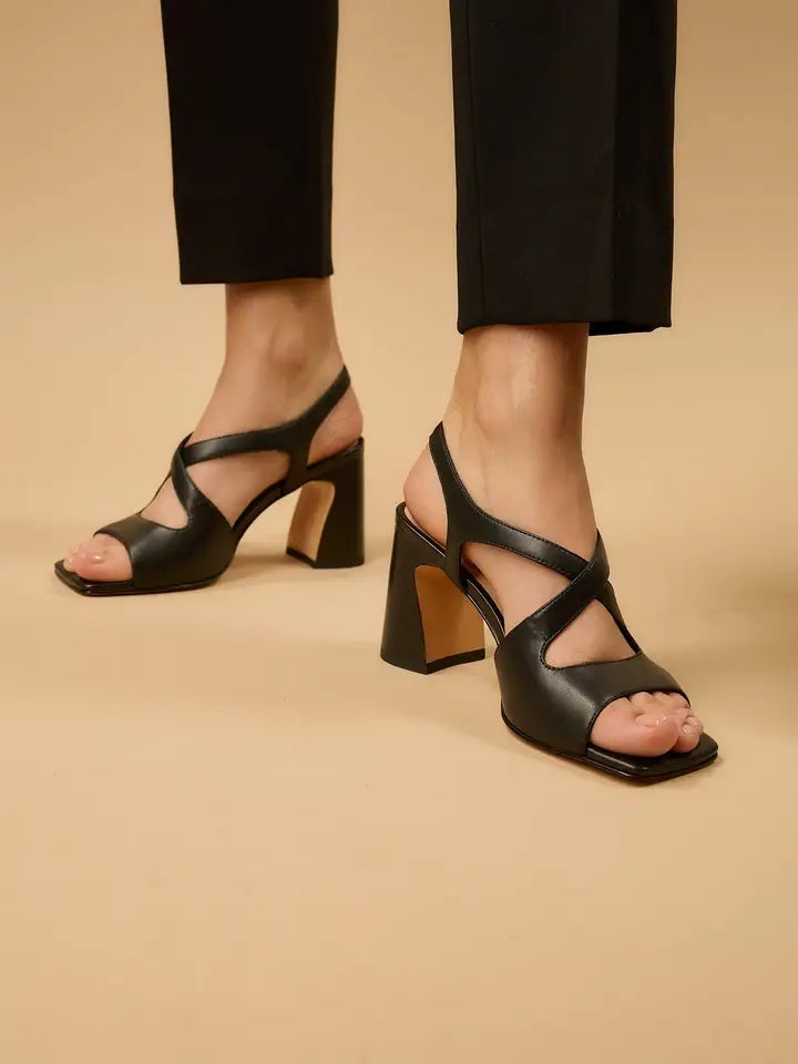 Black high-heeled sandals