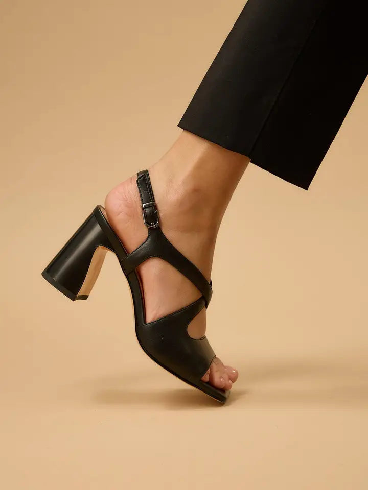 Black high-heeled sandals