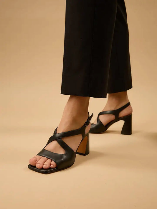 Black high-heeled sandals